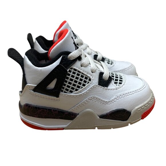 Jordan Toddler White Black Orange Air Retro 4 High Top Sneakers 5C - Picture 1 of 8